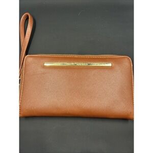 STEVE MADDEN Brown‎ Faux Leather silver Zip Around Wristlet Credit Card Wallet